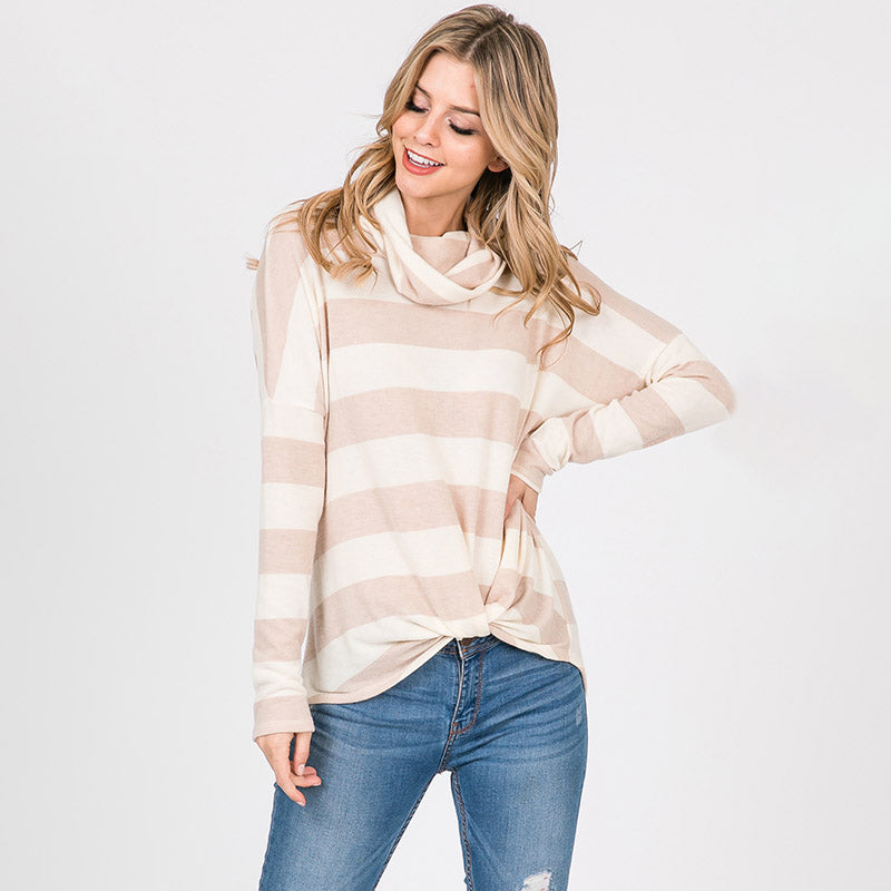 Stripe Cowl Neck Jumper Taupe