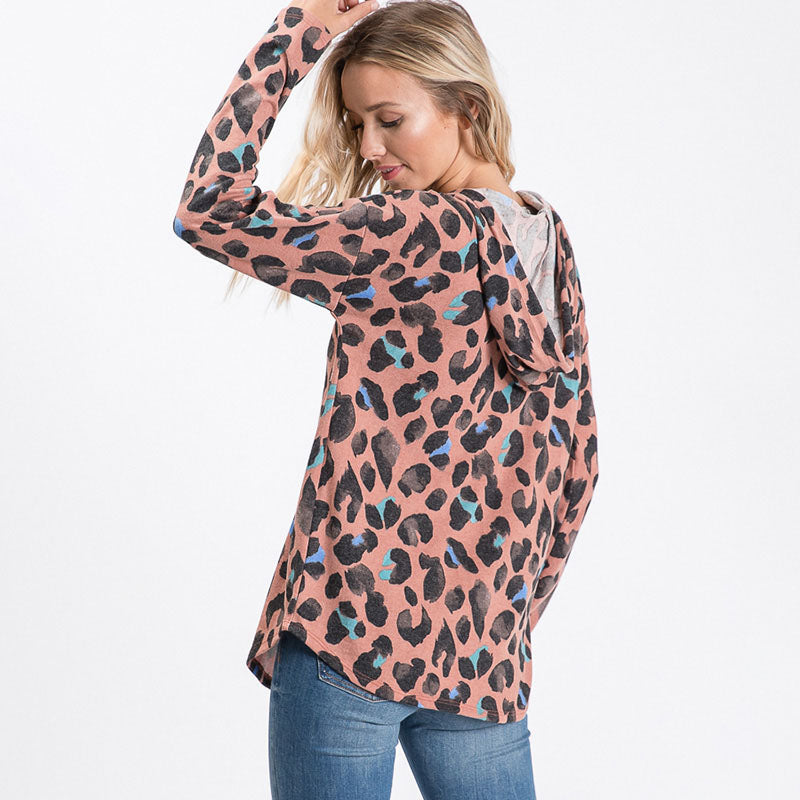 Lara Leopard Hoody Mauve
