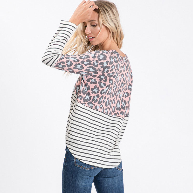 Leo Leopard Stripe Knot Top Blush