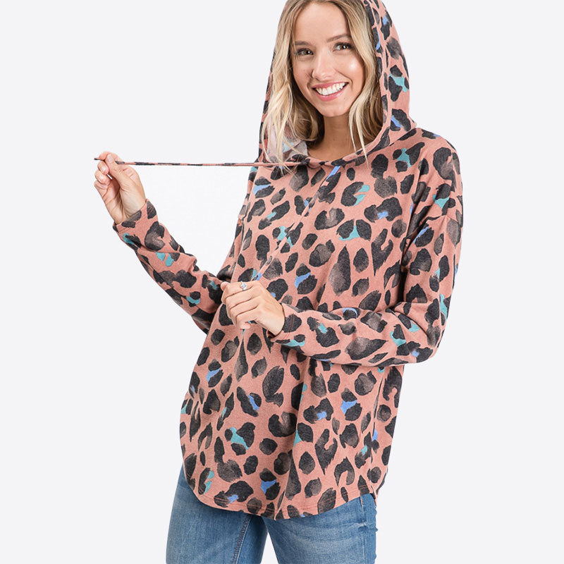 Lara Leopard Hoody Mauve