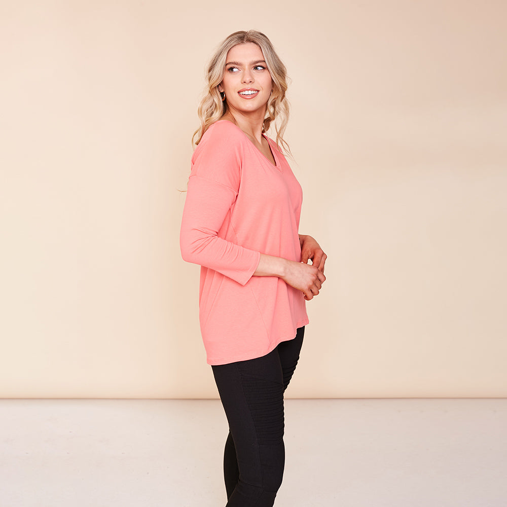 Riley V Neck Top (Coral)
