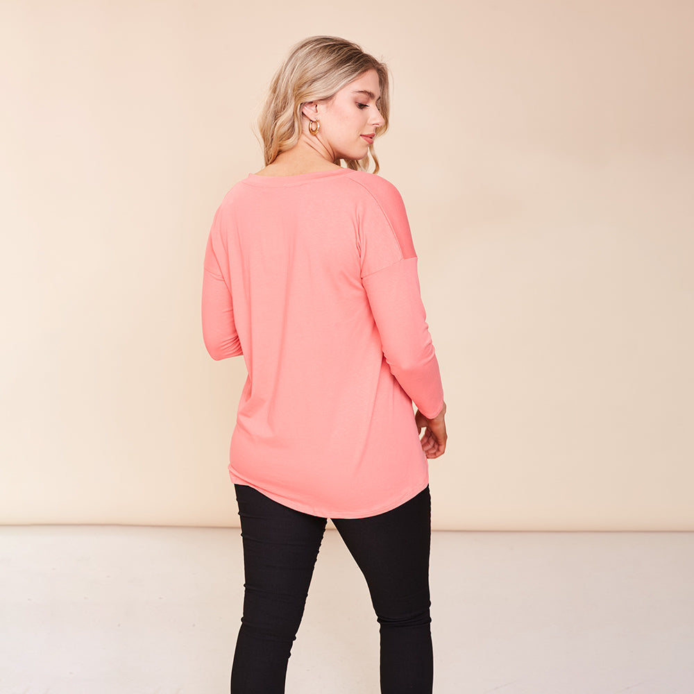 Riley V Neck Top (Coral)