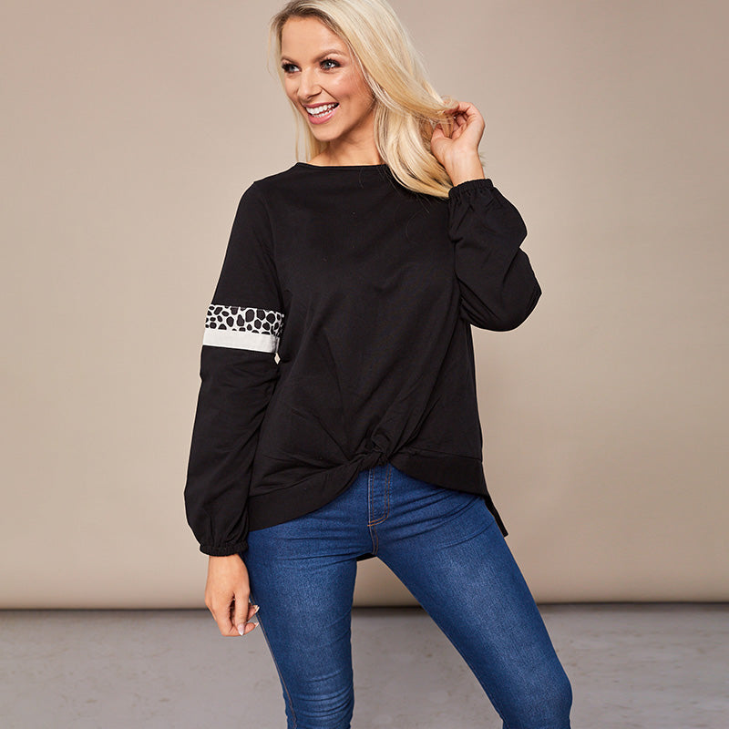 Joanne Leopard Knot Jumper Black