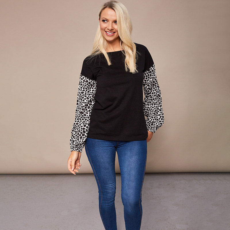 Gina Giraffe Print Top Black