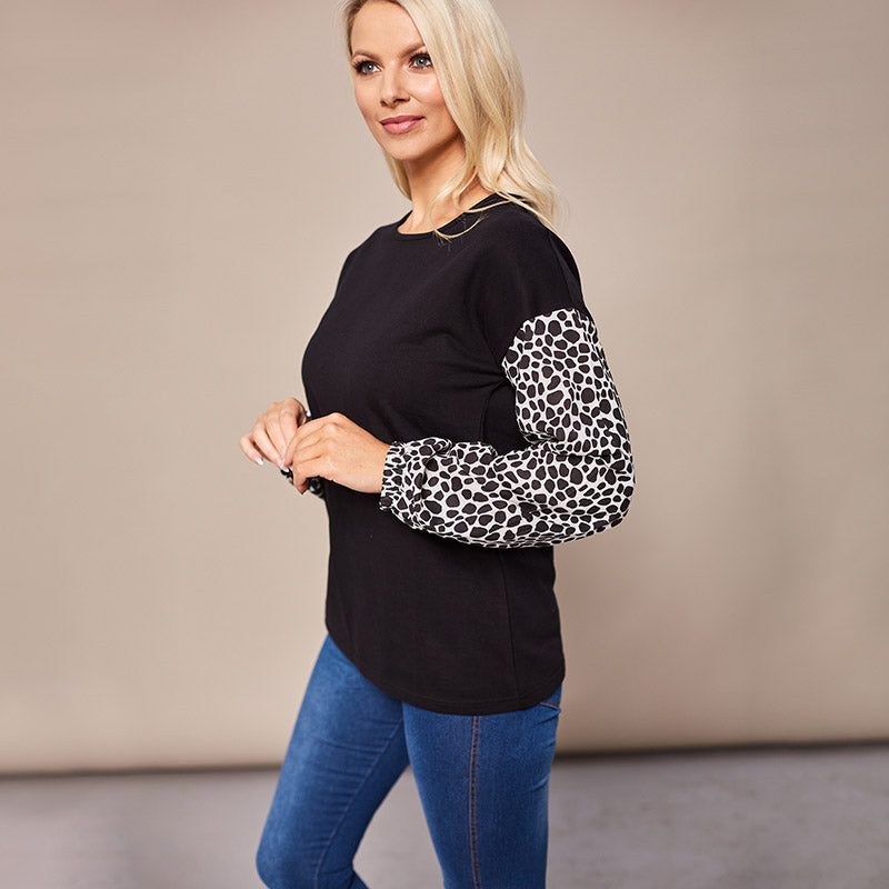 Gina Giraffe Print Top Black