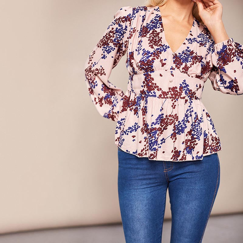 Maisy Peplum Top Cream Floral