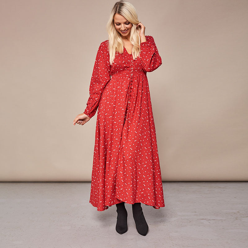 Sophie Red Floral Maxi Dress