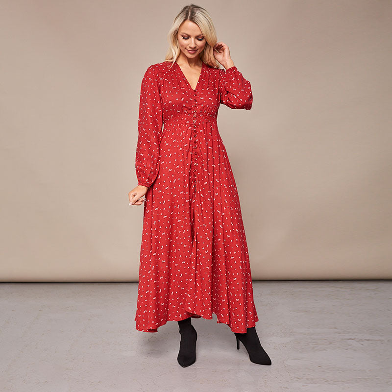 Sophie Red Floral Maxi Dress