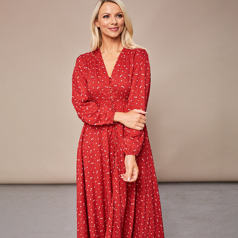 Sophie Red Floral Maxi Dress