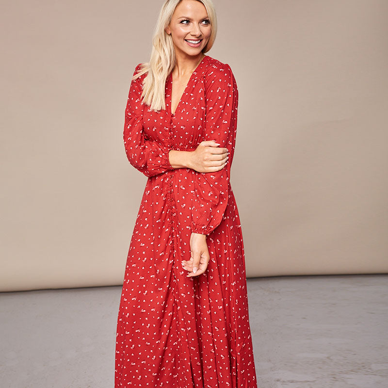 Sophie Red Floral Maxi Dress