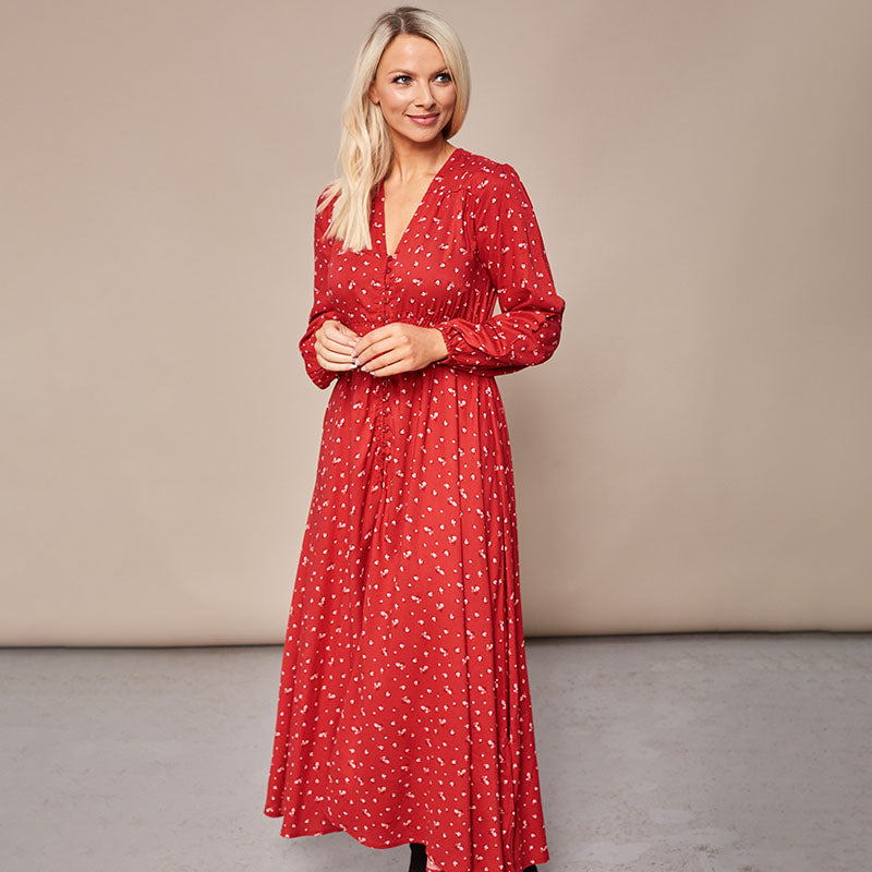 Sophie Red Floral Maxi Dress