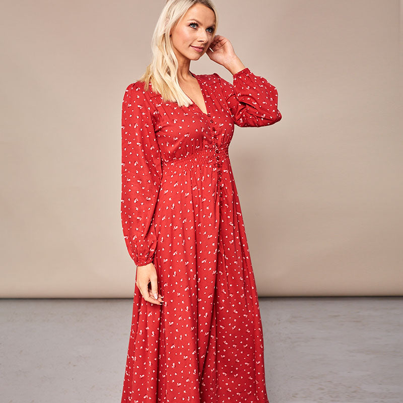 Sophie Red Floral Maxi Dress