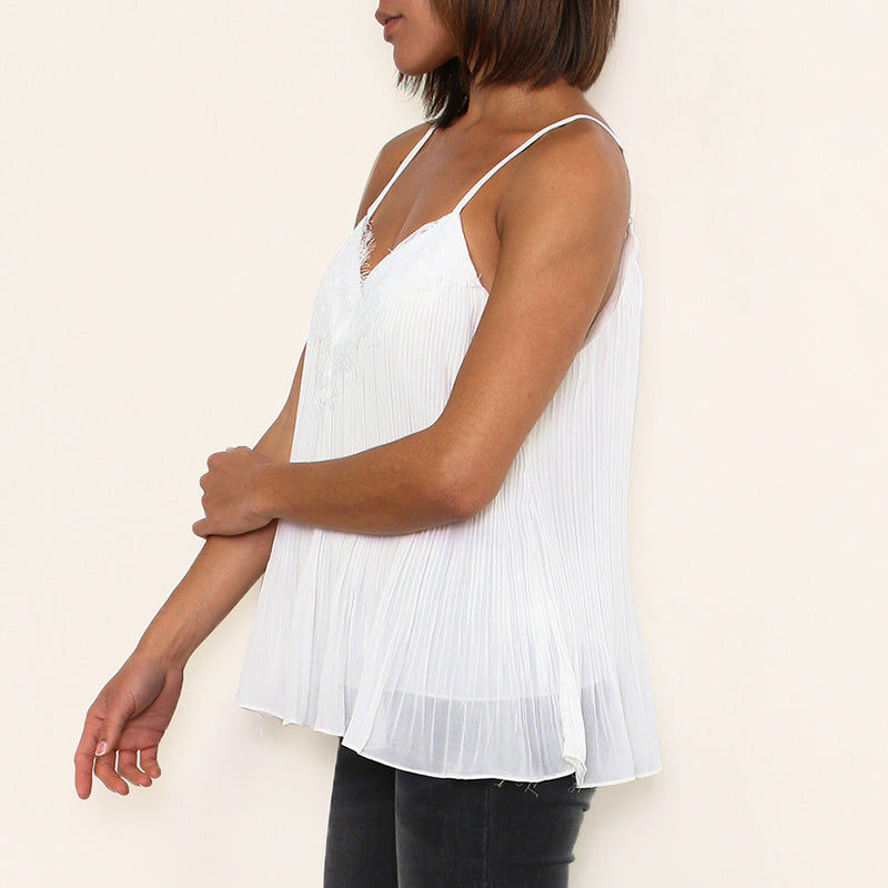 Leah Lace V Neck Tank Top White