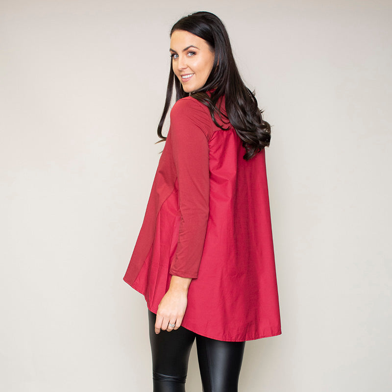 Amber Rounded Hem Top (Apple Red) - The Casual Company
