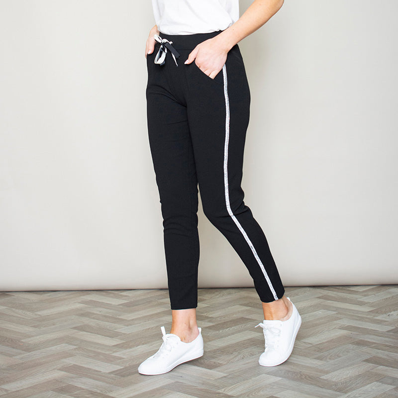 Silver Stripe Joggers Black