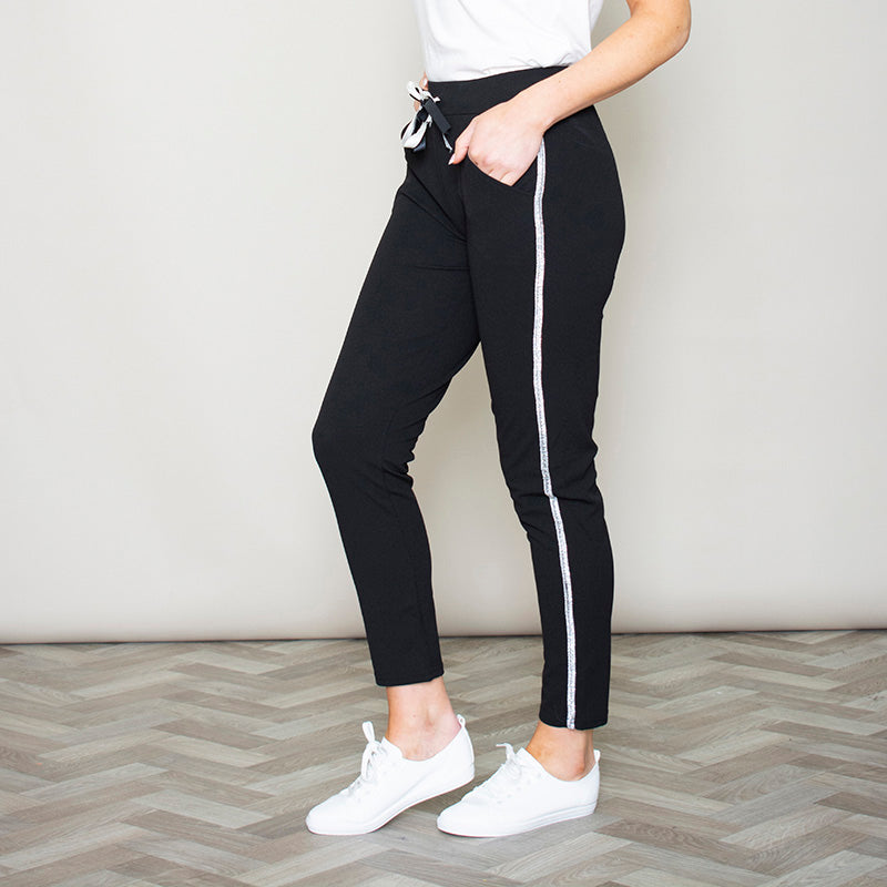 Silver Stripe Joggers Black