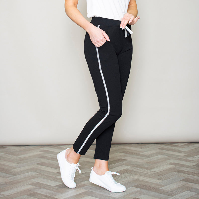 Silver Stripe Joggers Black