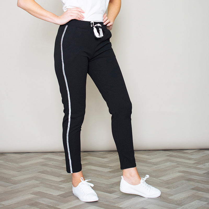 Silver Stripe Joggers Black