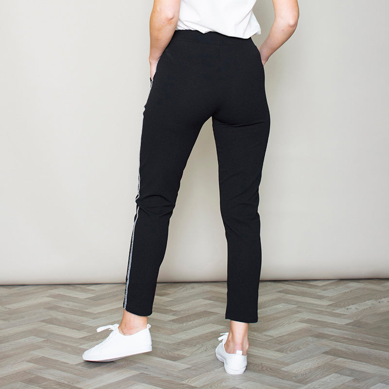 Silver Stripe Joggers Black