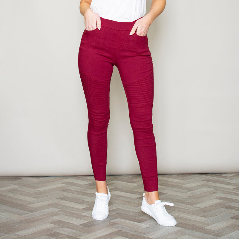 Moto Pleated Jeggings (Burgundy)