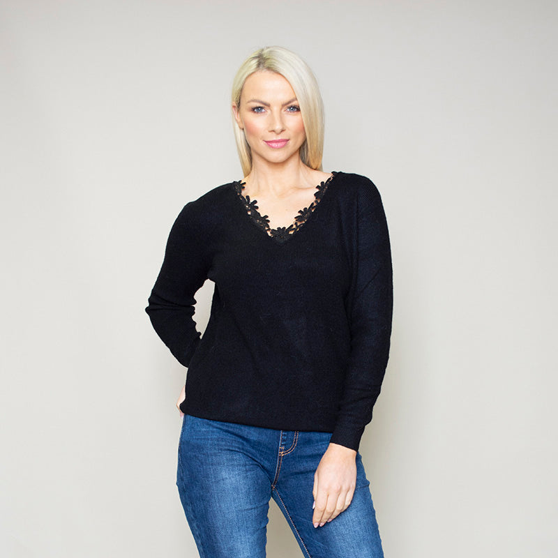Fia Floral Trim Jumper Black