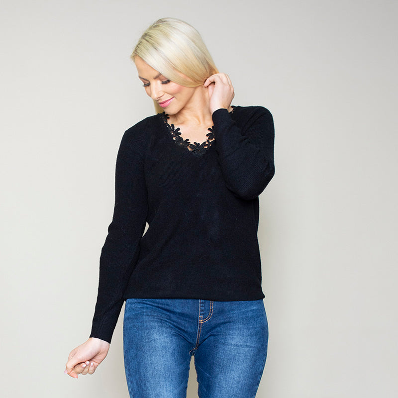 Fia Floral Trim Jumper Black