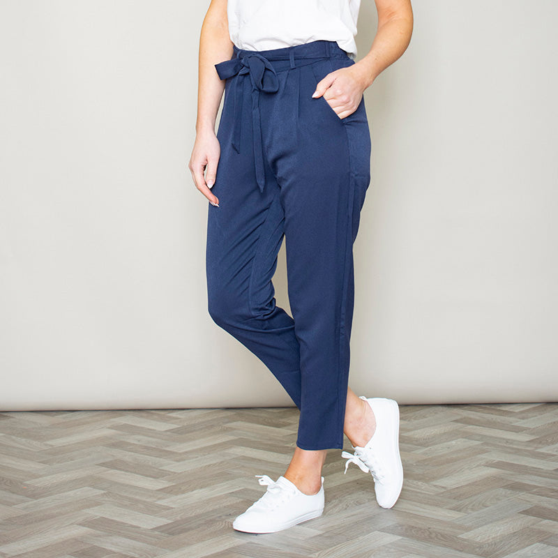 Elastic Tie Waist Trouser (Navy)