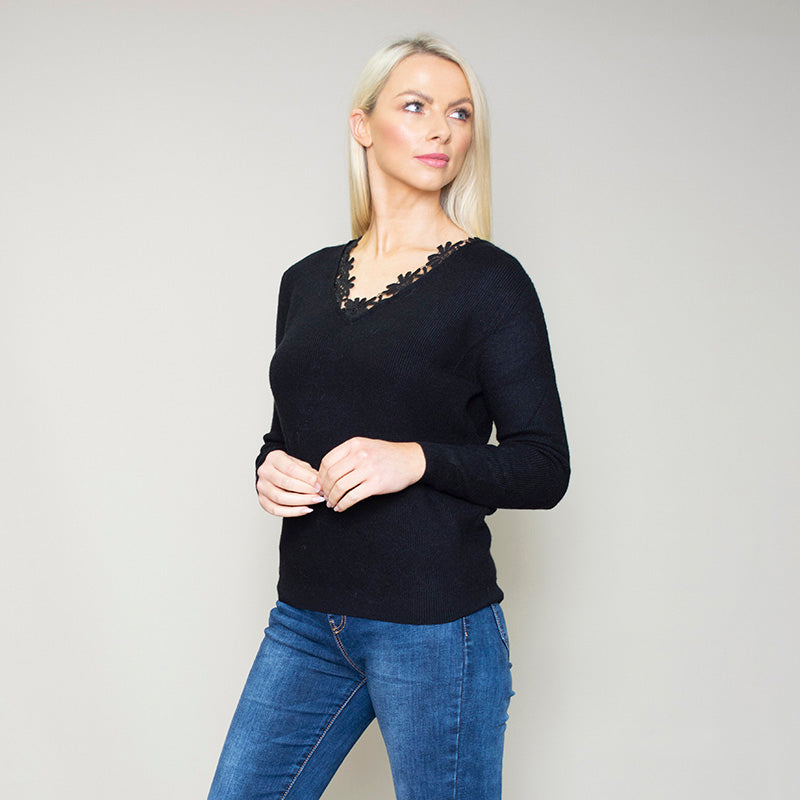 Fia Floral Trim Jumper Black