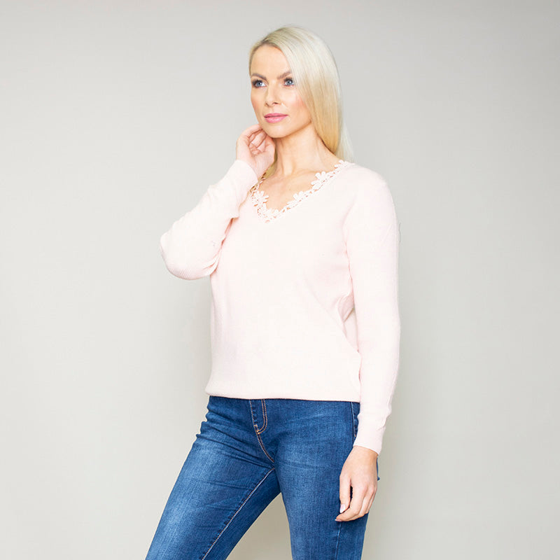 Fia Floral Trim Jumper Pink