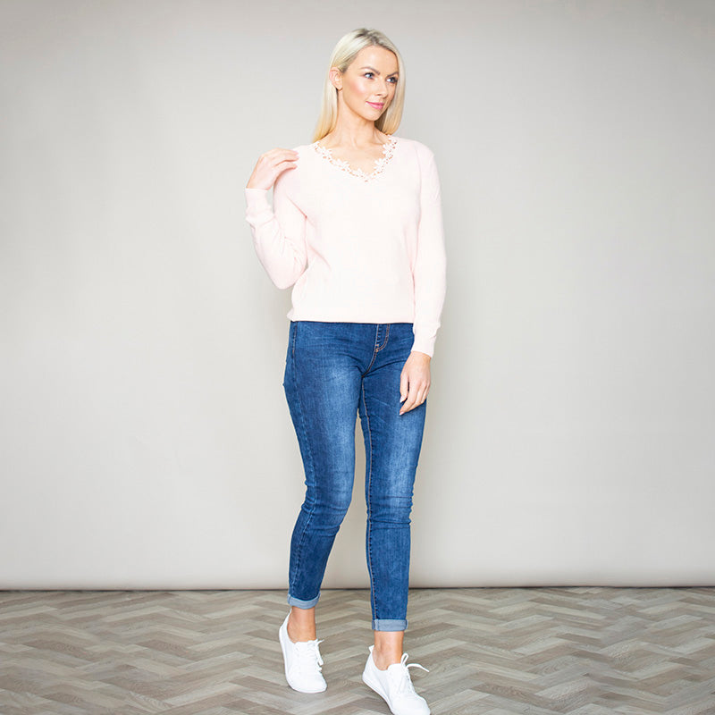 Fia Floral Trim Jumper Pink
