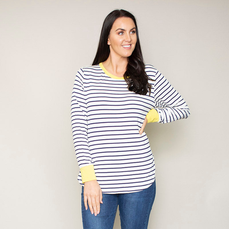 Katie Contrast Cuff Stripe Top (Dandelion)