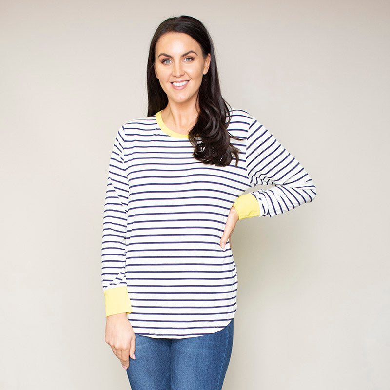 Katie Contrast Cuff Stripe Top (Dandelion)