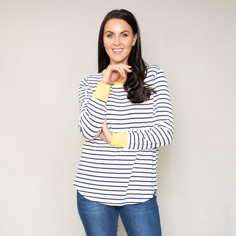 Katie Contrast Cuff Stripe Top (Dandelion)