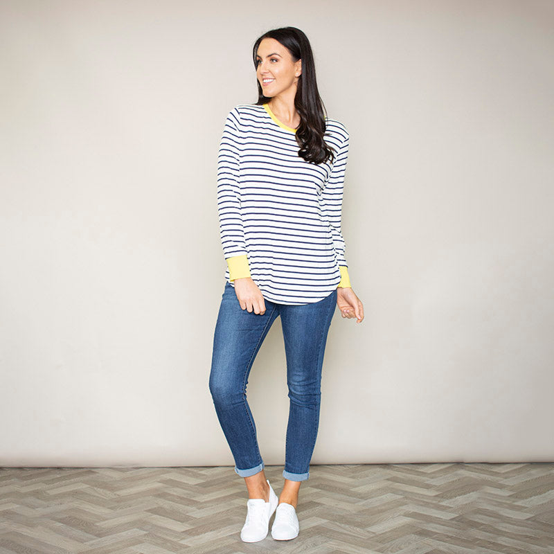 Katie Contrast Cuff Stripe Top (Dandelion)