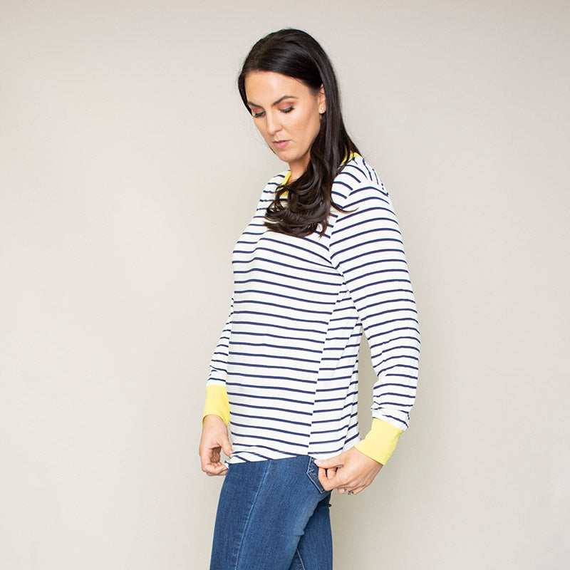 Katie Contrast Cuff Stripe Top (Dandelion)