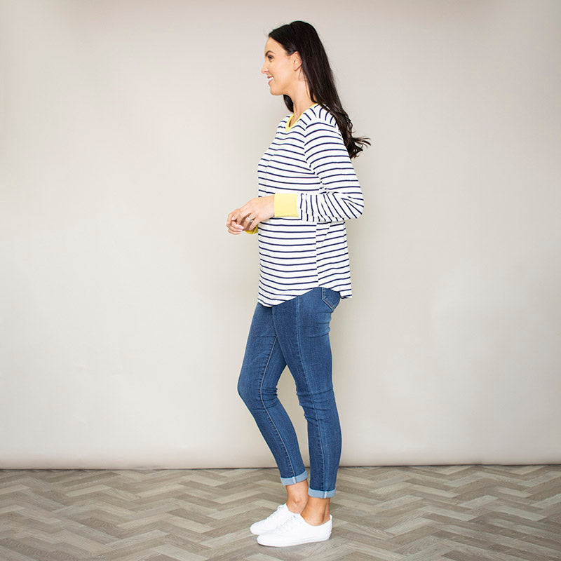 Katie Contrast Cuff Stripe Top (Dandelion)
