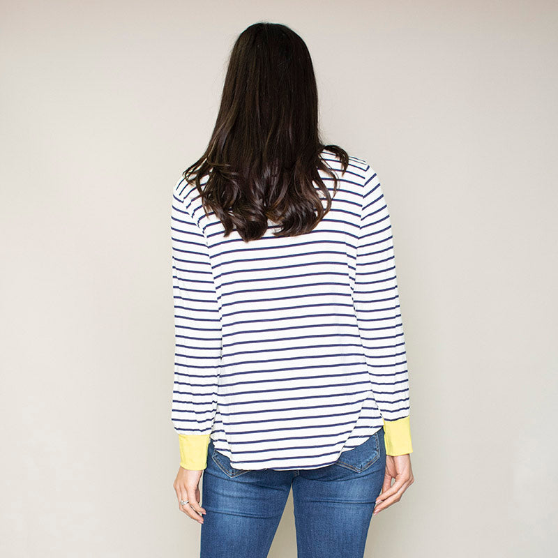 Katie Contrast Cuff Stripe Top (Dandelion)