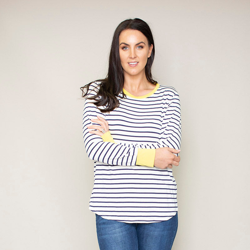 Katie Contrast Cuff Stripe Top (Dandelion)