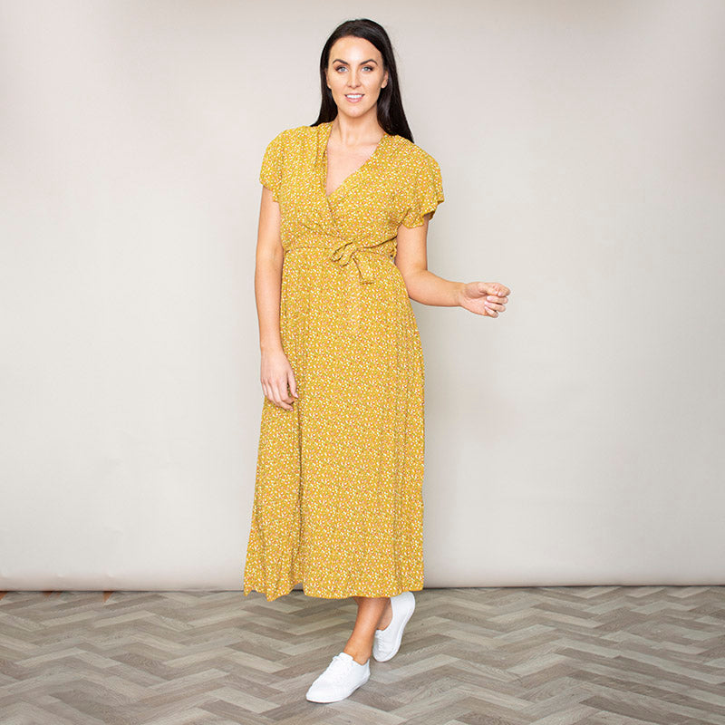 Carmen Floral Midi Dress (Sunflower)