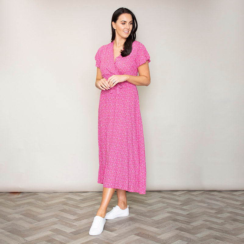 Carmen Floral Midi Dress (Fuchsia)
