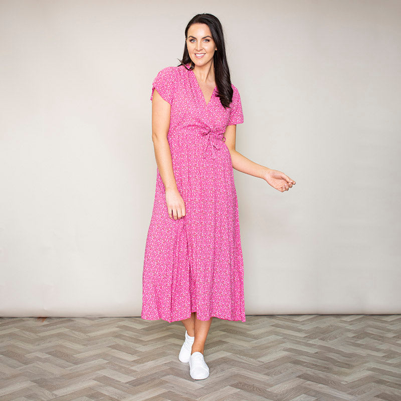 Carmen Floral Midi Dress (Fuchsia)