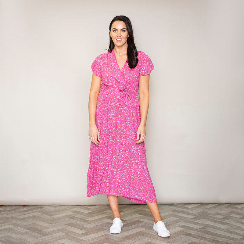 Carmen Floral Midi Dress (Fuchsia)