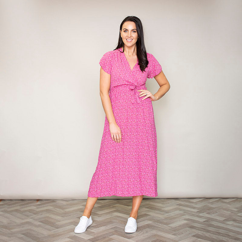 Carmen Floral Midi Dress (Fuchsia)