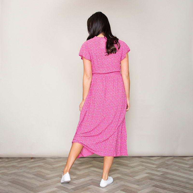 Carmen Floral Midi Dress (Fuchsia)