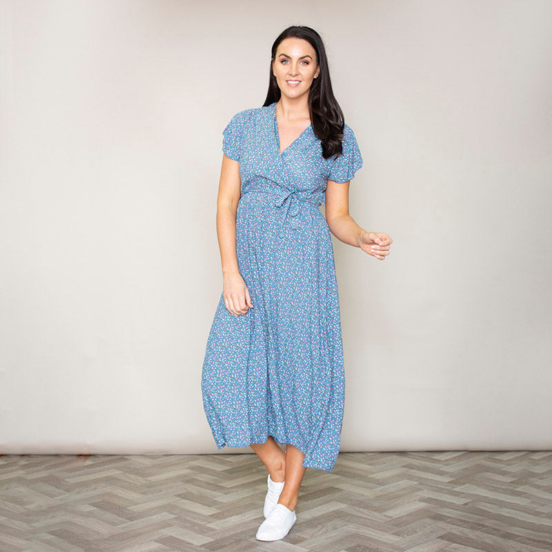 Carmen Floral Midi Dress (Blueberry)