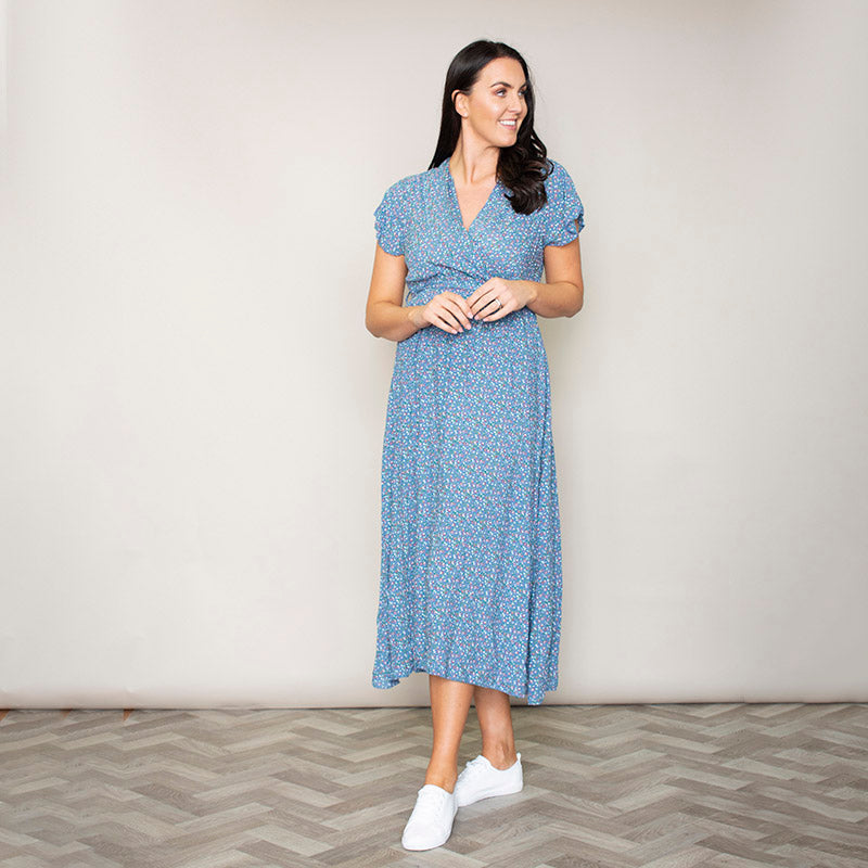 Carmen Floral Midi Dress (Blueberry)