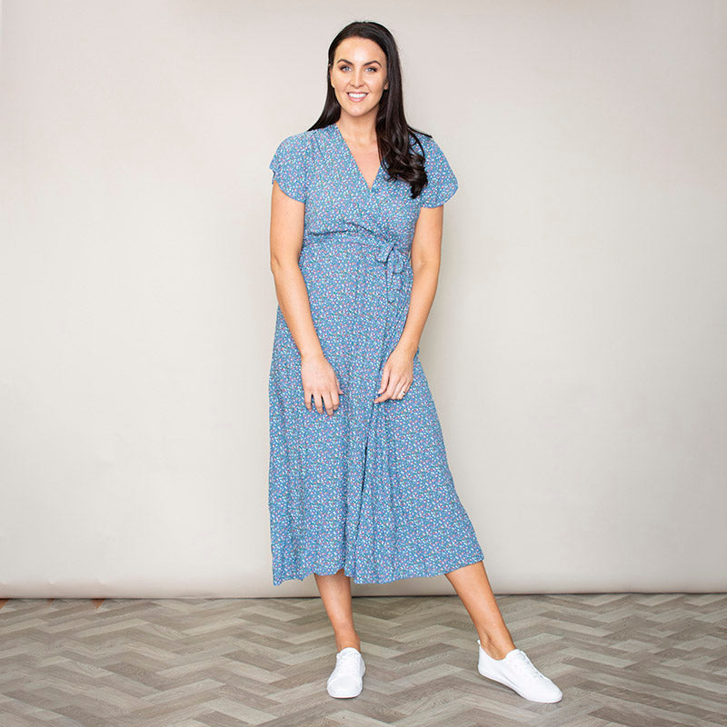 Carmen Floral Midi Dress (Blueberry)