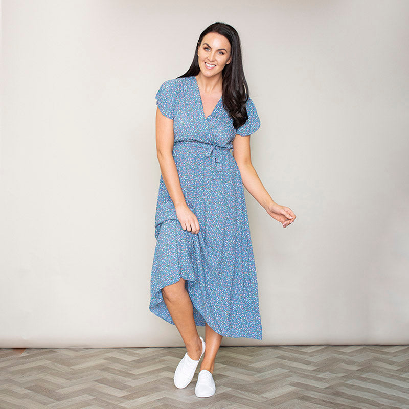 Carmen Floral Midi Dress (Blueberry)