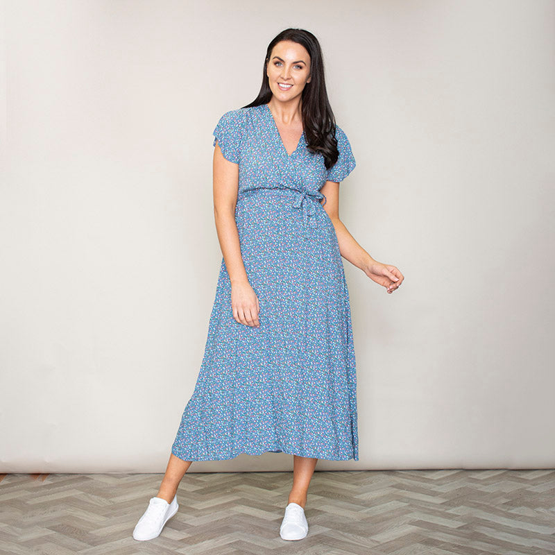 Carmen Floral Midi Dress (Blueberry)