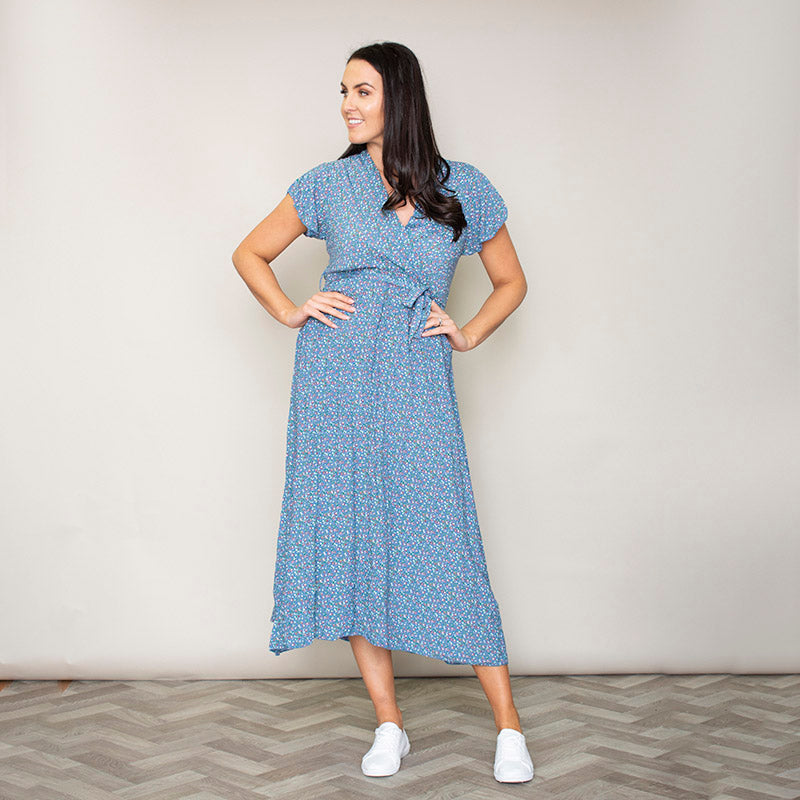 Carmen Floral Midi Dress (Blueberry)